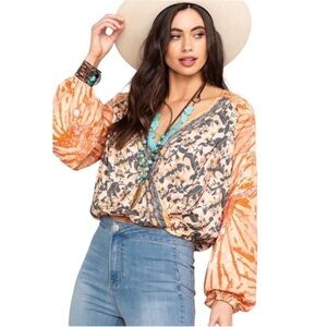 Free People Long Sleeve Cruisin Together Printed Blouse Women's Size S